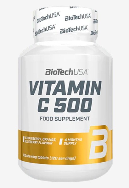 BioTechUSA Vitamin C 500, Strawberry, Orange, Blueberry - 120 chewing tabs